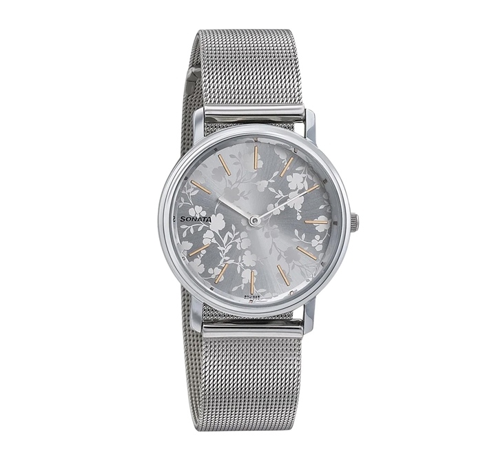 Sonata 87029SM02 Womens Silver Dial Silver Stainless Steel Mesh Strap Watch