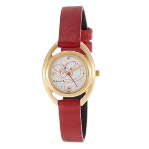 Sonata-8960YL01-WoMens-Pink-Dial-Red-Leather-Strap-Watch