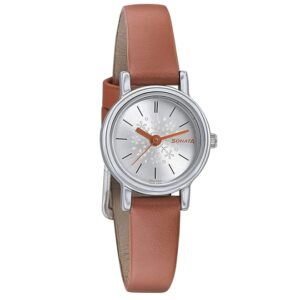 Sonata-8976SL10-WoMens-Silver-Dial-Brown-Leather-Strap-Watch