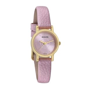 Sonata-8976YL04-WoMens-Pink-Dial-Pink-Leather-Strap-Watch