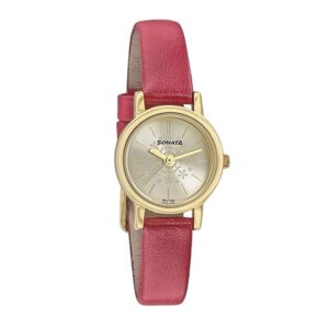 Sonata-8976YL05-WoMens-Champagne-Dial-Red-Leather-Strap-Watch