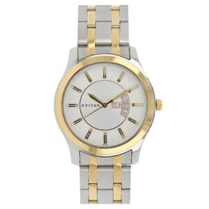 Titan-1627BM01-Men-s-WatchWhite-Dial-Silver-Gold-Stainless-Steel-Strap-Watch