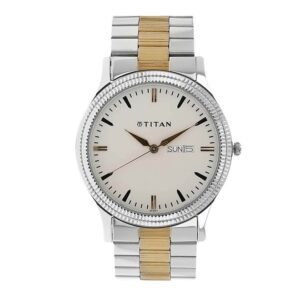 Titan-1650BM01-Men-s-WatchWhite-Dial-Silver-Gold-Stainless-Steel-Strap-Watch