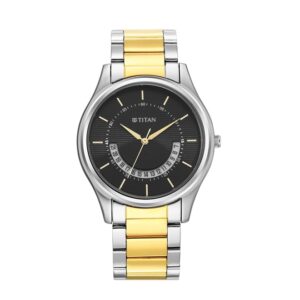 Titan-1713BM02-Men-s-WatchBlack-Dial-Silver-Gold-Stainless-Steel-Strap-Watch