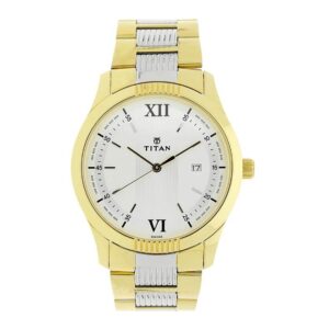 Titan-1739BM01-Men-s-WatchWhite-Dial-Silver-Gold-Stainless-Steel-Strap-Watch