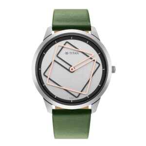Titan-1801SL01-Mens-Geometrix-Collection-Analog-Watch-Silver-Dial-Green-Leather-Band