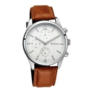 Titan-1805SL04-Men-s-WatchWhite-Dial-Brown-Leather-Strap-Watch