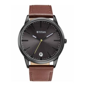 Titan-1806QL01-Men-s-WatchBlack-Dial-Brown-Leather-Strap-Watch