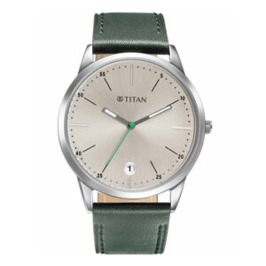 Titan-1806SL07-Men-s-WatchSilver-Dial-Green-Leather-Strap-Watch