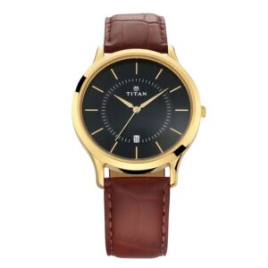 Titan-1825YL01-Men-s-WatchBlack-Dial-Brown-Leather-Strap-Watch