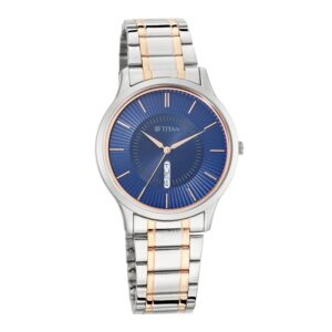 Titan-1845KM01-Mens-Watch-Blue-Dial-Silver-Gold-Stainless-Steel-Strap-Watch-