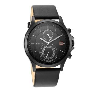 Titan-1870NL01-Mens-Analog-Watch-Dual-Time-Workwear-Collection-Black-Dial-Black-Leather-Strap