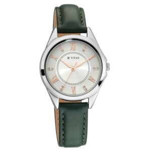 Titan-2565SL03-WoMens-Watch-Silver-Dial-Green-Leather-Strap-Watch-