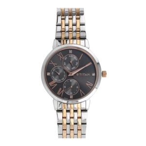 Titan-2569KM03-WoMens-Watch-Black-Dial-Silver-Gold-Stainless-Steel-Strap-Watch-