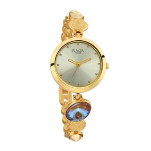 Titan-2606YM07-WoMens-Watch-Raga-Silver-Dial-Gold-Stainless-Steel-Strap-Watch-