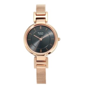 Titan-2608WM02-WoMens-Watch-Raga-Black-Dial-Rose-Gold-Stainless-Steel-Strap-Watch-