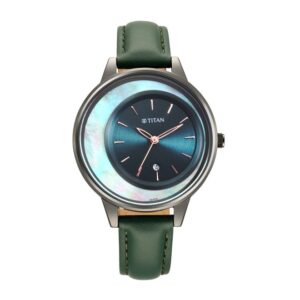 Titan-2648QL01-WoMens-Watch-Black-Dial-Green-Leather-Strap-Watch-