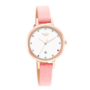 Titan-2666WL01-WoMens-Watch-Raga-White-Dial-Pink-Leather-Strap-Watch-