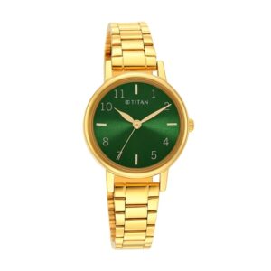 Titan-2678YM01-WoMens-Watch-Green-Dial-Gold-Stainless-Steel-Strap-Watch-