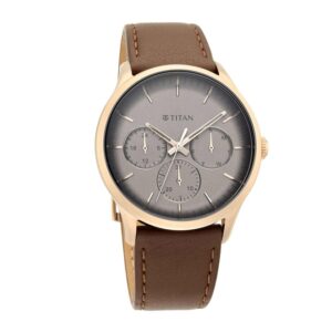 Titan-90125WL03-Mens-Watch-Grey-Dial-Brown-Leather-Strap-Watch