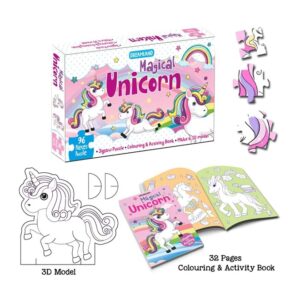 Dreamland-Magical-Unicorn-Jigsaw-Puzzle-for-Kids-96-Pcs-with-Colouring-Activity-Book-and-3D-Model
