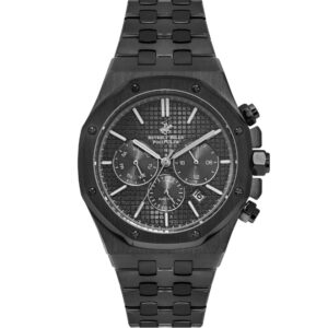 Beverly Hills Polo Club Men's Analog Watch, Black Dial Multi-Function 3 Hands Stainless Steel Black Strap, BP3051X.650