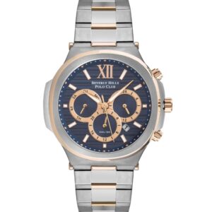 Beverly Hills Polo Club Men's Analog Watch, Blue Dial Multi-Function 3 Hands Stainless-Steel Two-Tone Strap, BP3216X.590