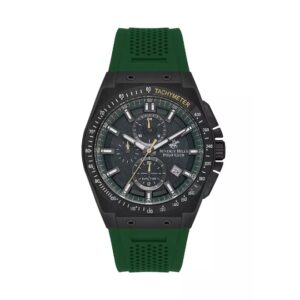Beverly Hills Polo Club Men's Watch, Analog, Black Dial, Green Rubber Strap, BP3541X.675