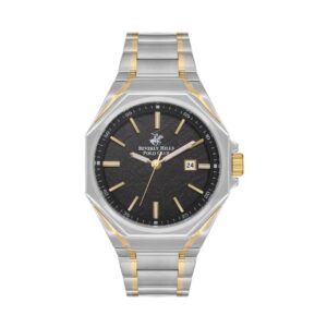 Beverly Hills Polo Club Men's Watch, Analog, Black Dial, Silver & Gold Stainless Steel Strap, BP3544X.250