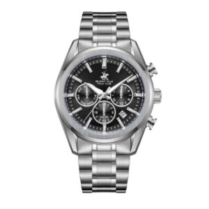 Beverly Hills Polo Club Men's Watch Analog Black Dial with Silver Stainless Steel Band, BP3698X.350