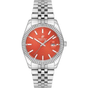 Beverly Hills Polo Club Men's Watch, Analog, Orange Dial, Silver Stainless Steel Strap, BP3018X.301