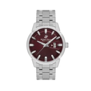 Beverly Hills Polo Club Men's Watch, Analog, Red Dial, Silver Stainless Steel Strap, BP3536X.380