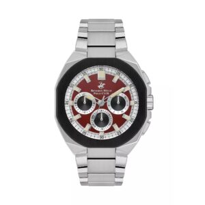 Beverly Hills Polo Club Men's Watch, Analog, Red Dial, Silver Stainless Steel Strap, BP3537X.380
