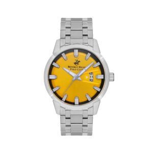 Beverly Hills Polo Club Men's Watch, Analog, Yellow Dial, Silver Stainless Steel Strap, BP3536X.300