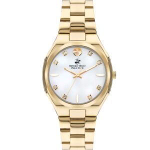 Beverly Hills Polo Club  Women's watch, White Mother of Pearl Dial, Gold Stainless Steel Metal Strap, Wrist Watch, BP3385C.120
