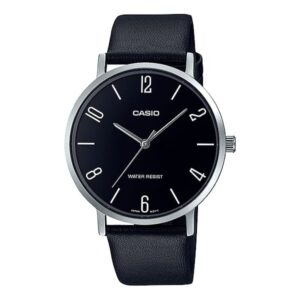 Casio Men's Watch Analog, Black Dial Black Leather Strap, MTP-VT01L-1B2UD