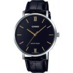 Casio Men's Watch Analog, Black Dial Black Leather Strap, MTP-VT01L-1BUDF