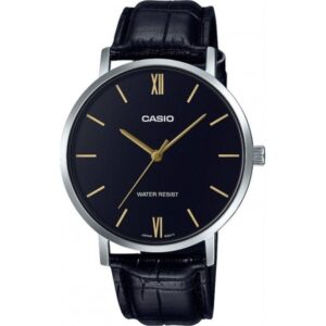 Casio Men's Watch Analog, Black Dial Black Leather Strap, MTP-VT01L-1BUDF
