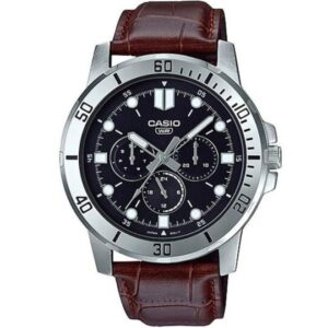 Casio Men's Watch Analog, Black Dial Brown Leather Strap, MTP-VD300L-1EUD