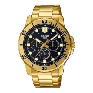 Casio Men's Watch Analog, Black Dial Gold Stainless Steel Strap, MTP-VD300G-1EUD