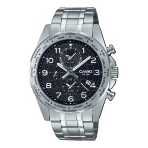 Casio Men's Watch Analog, Black Dial Silver Stainless Steel Strap, MTP-W500D-1AVDF