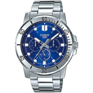 Casio Men's Watch Analog, Blue Dial Silver Stainless Steel Strap, MTP-VD300D-2EUD