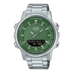 Casio-Mens-Watch-Analog-Digital-Green-Dial-With-Silver-Stainless-Steel-Band-AMW-880D-3AVDF
