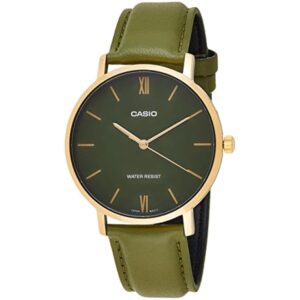 Casio Men's Watch Analog, Green Dial Green Leather Strap, MTP-VT01GL-3BUD