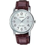 Casio Men's Watch Analog, Silver Dial Brown Leather Strap, MTP-V002L-7B2UD