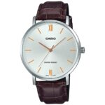 Casio Men's Watch Analog, Silver Dial Brown Leather Strap, MTP-VT01L-7B2UD