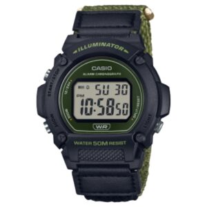 Casio, Men's Watch Digital, Black Dial Green Cloth Band, W-219HB-3AVDF