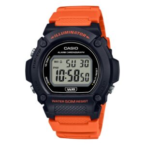 Casio Men's Watch Digital, Black Dial Orange Resin Strap, W-219H-4AVDF