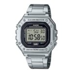 Casio Men's Watch Digital, Black Dial Silver Stainless Steel Strap, W-218HD-1AVDF