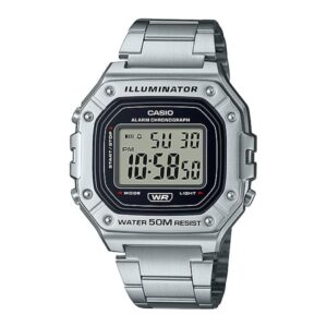 Casio Men's Watch Digital, Black Dial Silver Stainless Steel Strap, W-218HD-1AVDF